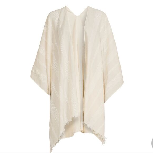 Nwt Women's Layering Kimono Sun Cover Poncho Fringed Stripe Ruana, One Size - Picture 5 of 6